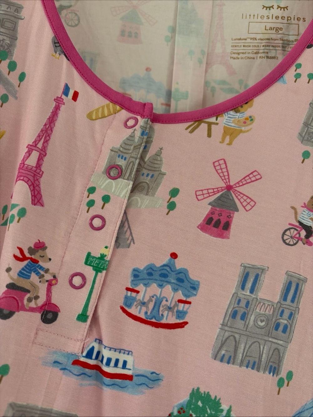 Little Sleepies Paris Pink Nightgown Women’s Size Large Bamboo Sleep Dress Soft - Picture 2 of 7